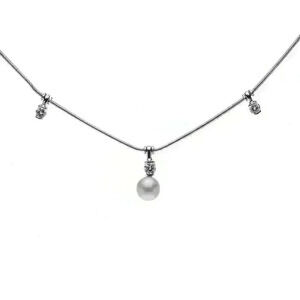 Jose Hess 18kt White Gold Diamond and Pearl Necklace 15.5" .30CTW
